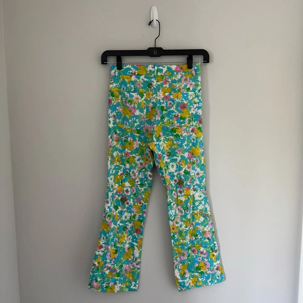 Zara Floral Printed Linen Blend Mini Flare Trousers